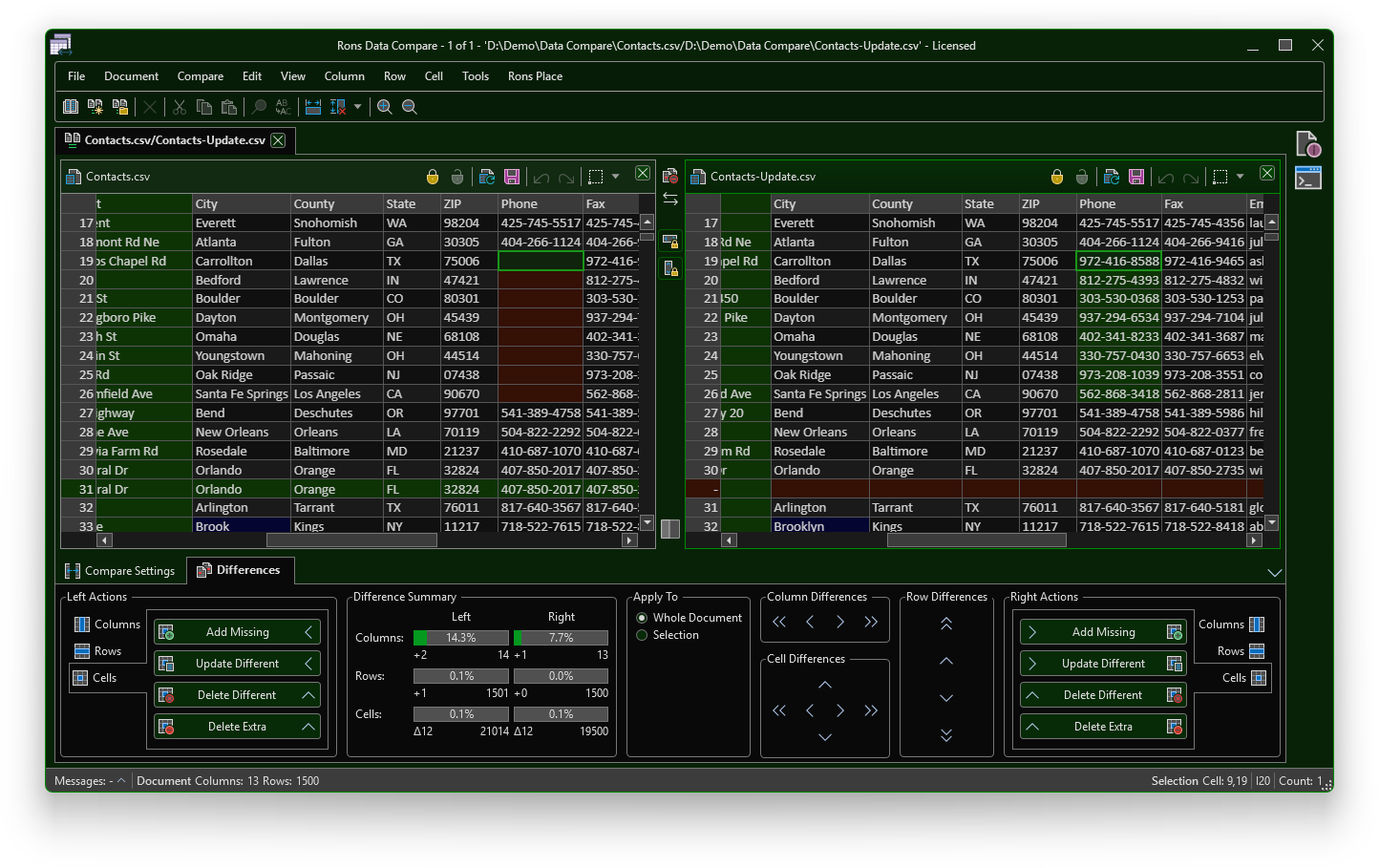Rons Data Compare in action (dark)